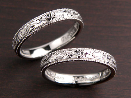 プルメリアのミル打ちハワイアン結婚指輪