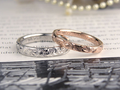 細身でキュートなハワイアン結婚指輪