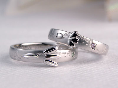 桜と笹の和風結婚指輪